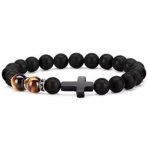 Cross Bracelet,Onyx Bracelet,Cross Onyx Stone Bracelet